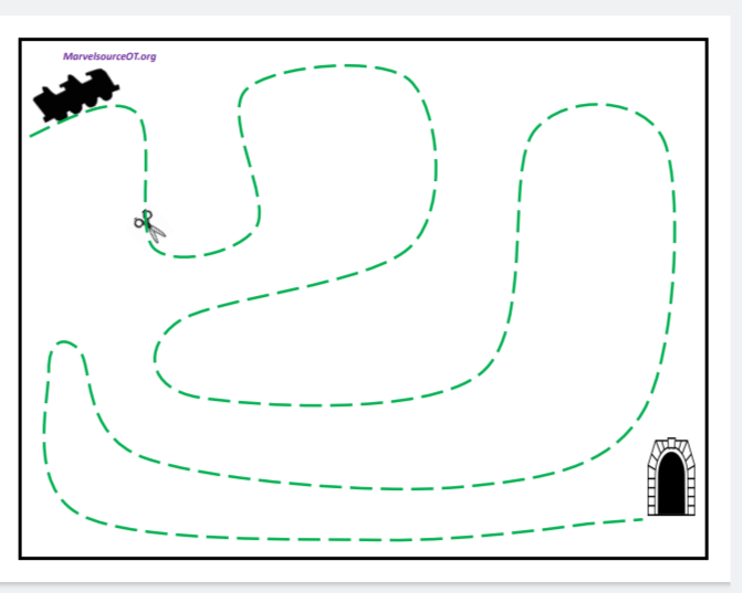 “Rollercoaster worksheet” cutting, tracing, maze (green ...